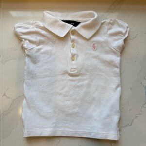 Ralph Lauren white pique polo shirt 12 months baby toddler girls pink GUC